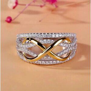 18K Gold Plated Crossover Ring Size 7